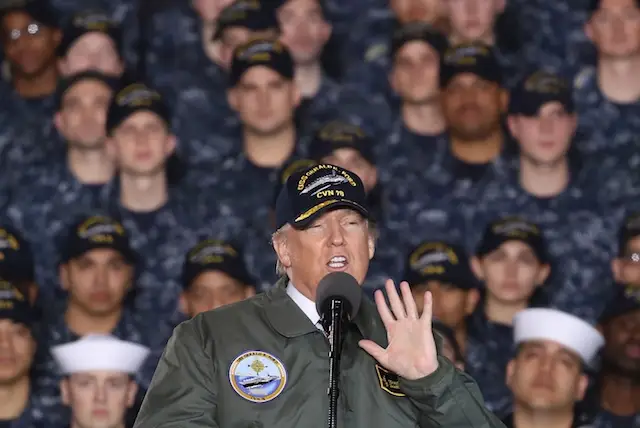 Trump, explaining to U.S. sailors how we would have done better with the Celebrity Apprentice.